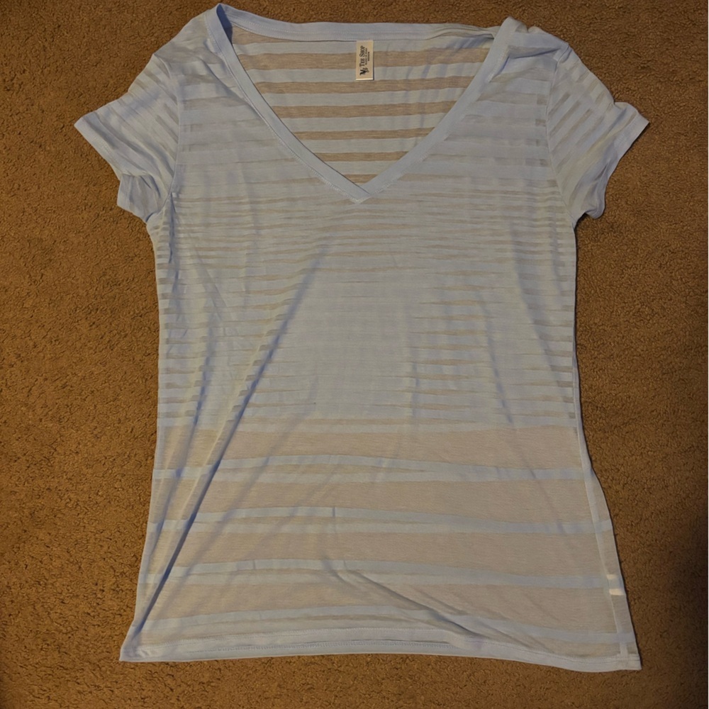 VS Tee Shop- Light Blue Striped V-Neck Top​